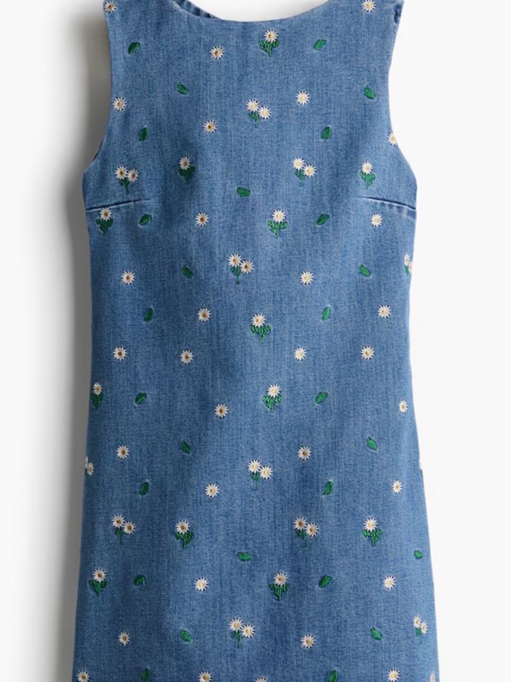 H&M Light Blue Denim Dress with White & Green Daisy Embroidery